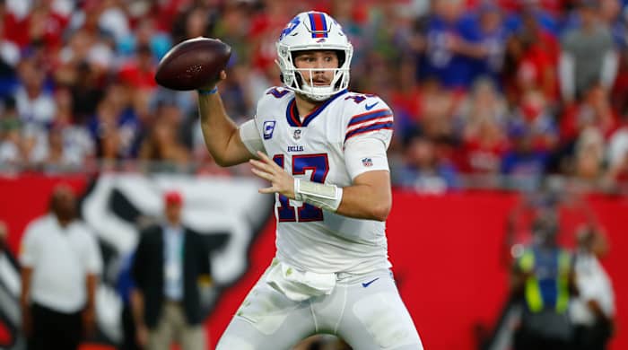Bills QB Josh Allen became the leader of the team in a loss to the Bucs in 2021.
